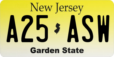 NJ license plate A25ASW
