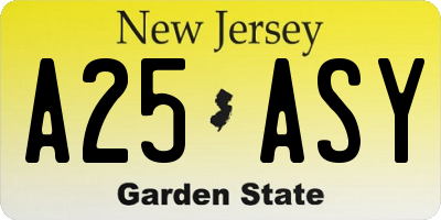 NJ license plate A25ASY