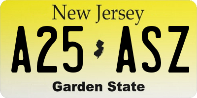 NJ license plate A25ASZ