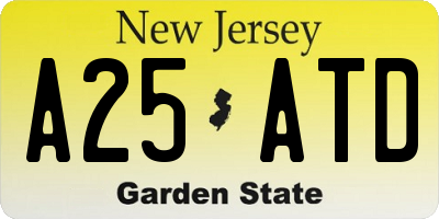 NJ license plate A25ATD