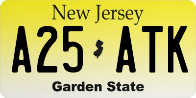 NJ license plate A25ATK
