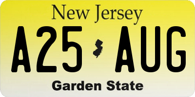 NJ license plate A25AUG