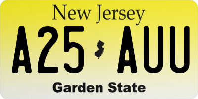 NJ license plate A25AUU