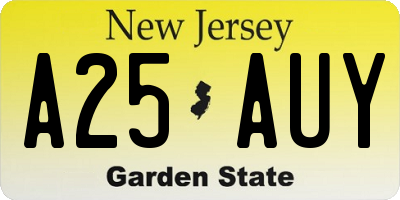 NJ license plate A25AUY