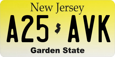 NJ license plate A25AVK