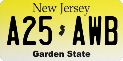 NJ license plate A25AWB