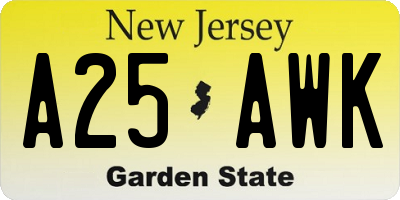 NJ license plate A25AWK