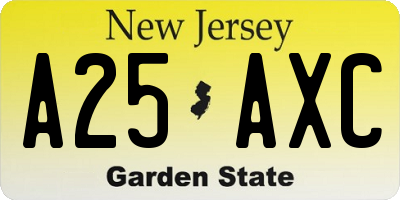 NJ license plate A25AXC