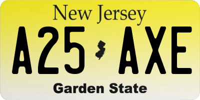 NJ license plate A25AXE