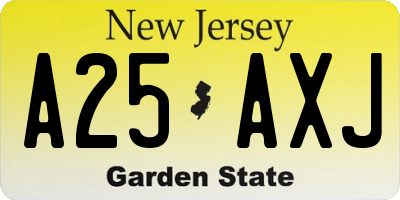 NJ license plate A25AXJ
