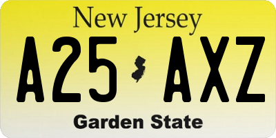 NJ license plate A25AXZ