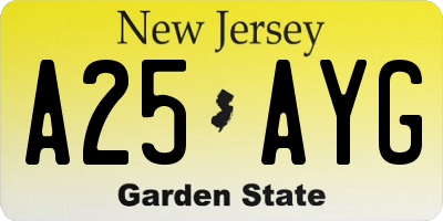 NJ license plate A25AYG