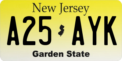 NJ license plate A25AYK