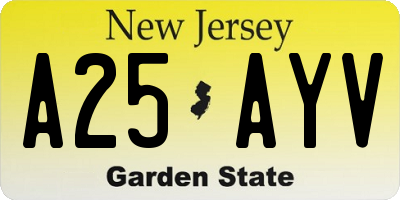NJ license plate A25AYV