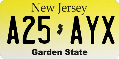 NJ license plate A25AYX