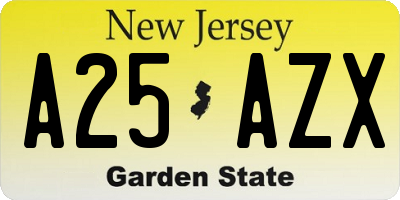 NJ license plate A25AZX