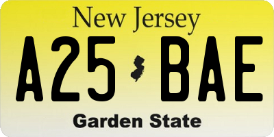 NJ license plate A25BAE