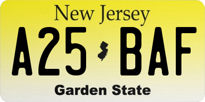 NJ license plate A25BAF