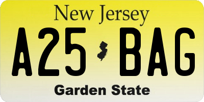 NJ license plate A25BAG