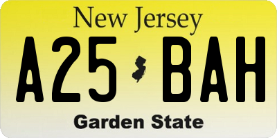 NJ license plate A25BAH