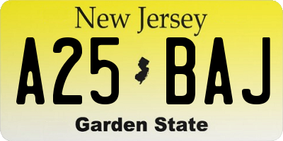 NJ license plate A25BAJ