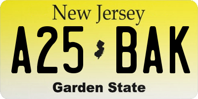 NJ license plate A25BAK