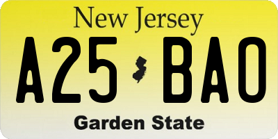 NJ license plate A25BAO