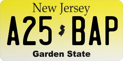NJ license plate A25BAP