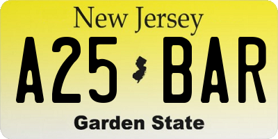 NJ license plate A25BAR