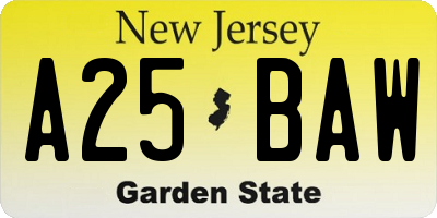 NJ license plate A25BAW
