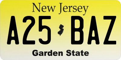 NJ license plate A25BAZ