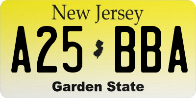 NJ license plate A25BBA