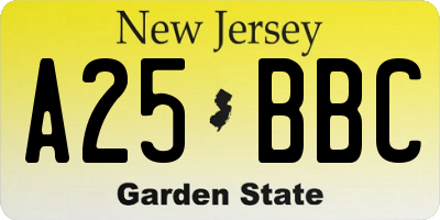 NJ license plate A25BBC
