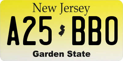 NJ license plate A25BBO