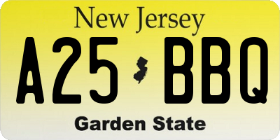 NJ license plate A25BBQ