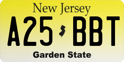 NJ license plate A25BBT