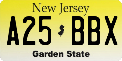 NJ license plate A25BBX