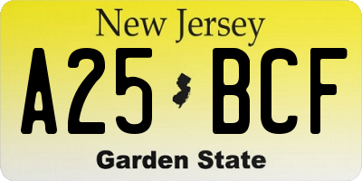 NJ license plate A25BCF