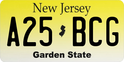 NJ license plate A25BCG