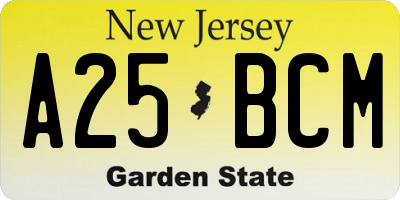 NJ license plate A25BCM