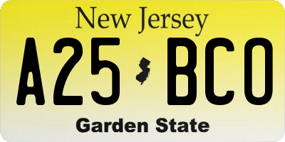 NJ license plate A25BCO