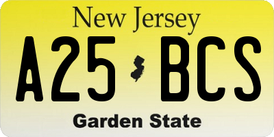 NJ license plate A25BCS