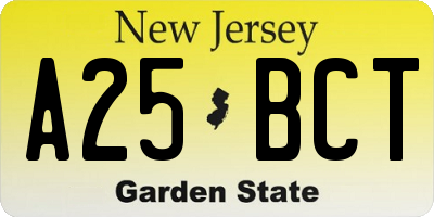 NJ license plate A25BCT