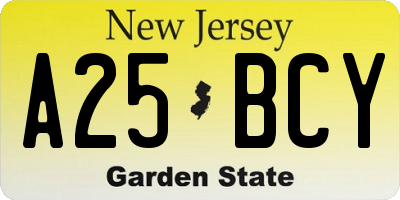 NJ license plate A25BCY