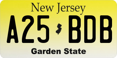 NJ license plate A25BDB
