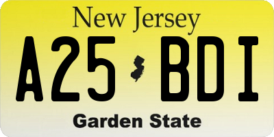 NJ license plate A25BDI