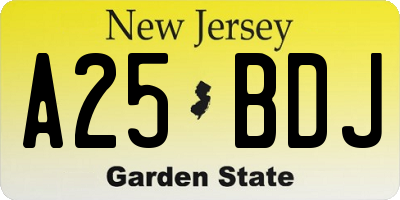 NJ license plate A25BDJ