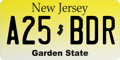 NJ license plate A25BDR