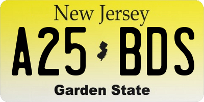 NJ license plate A25BDS