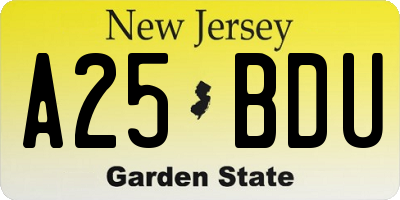 NJ license plate A25BDU
